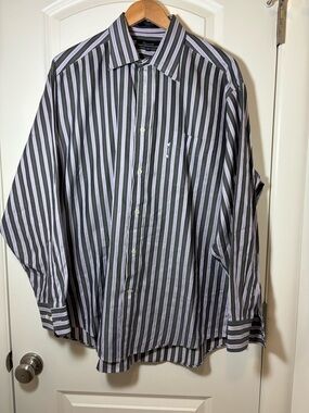 Faconnable Black and Light Purple Striped Dress Shirt